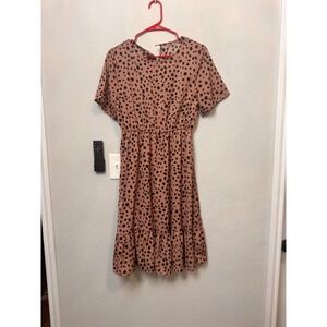Shein Womens Dress Large Tan Brown‎ Animal Print Short Sleeve Casual